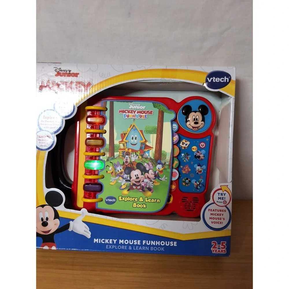VTech Mickey Mouse Funhouse Explore & Learn Book, 14 Pages, Disney, Brand New!
